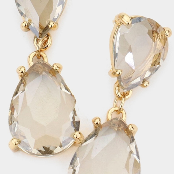 Black Diamond Dangle Crystal Teardrop Earrings 1.4 Inch Evening Drop Link Womens - Picture 2 of 2